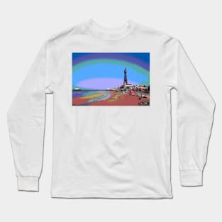 Blackpool Tower and Beach Posterized Long Sleeve T-Shirt